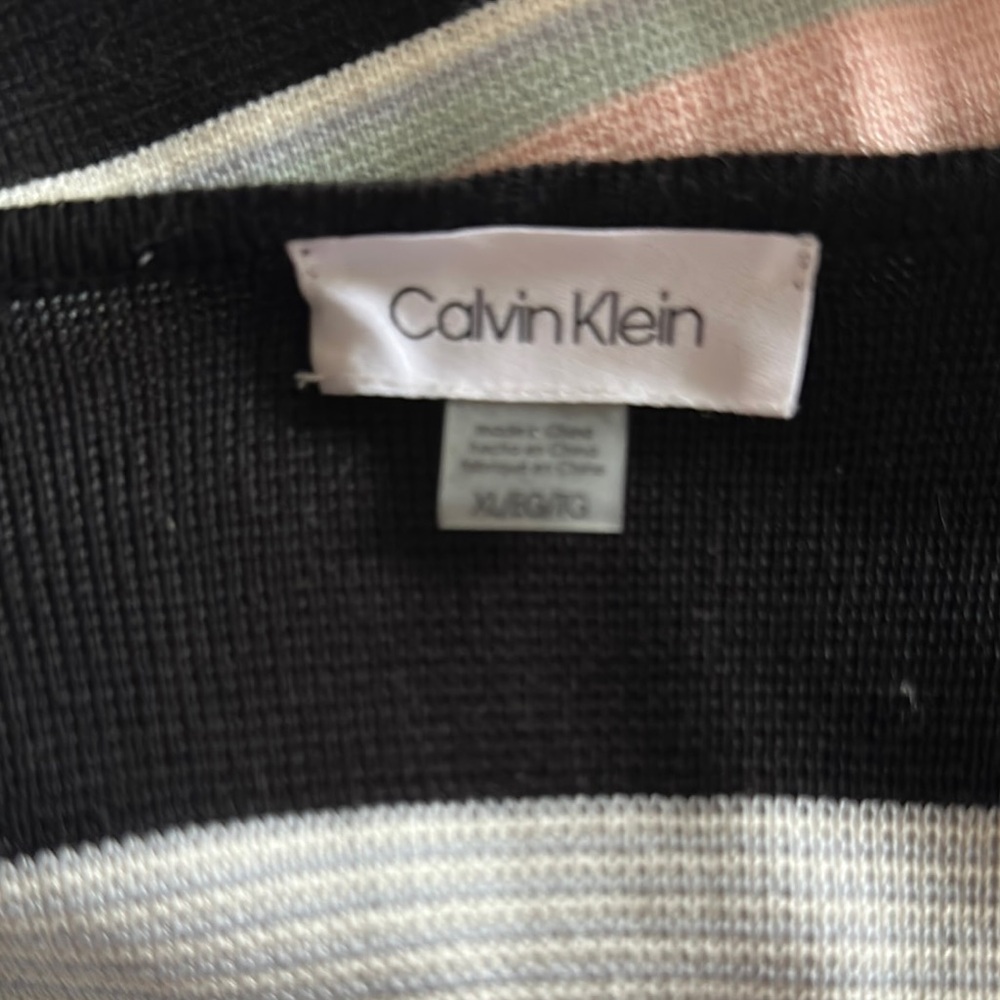 Calvin Klein Black and White Striped Cardigan Sweater